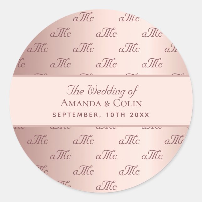 Sticker Rond Rose or monogramme paraphes mariage (Devant)
