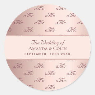 Sticker Rond Rose or monogramme paraphes mariage
