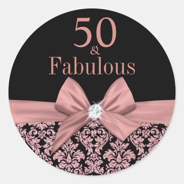 Sticker Rond Rose or parties scintillant damask 50e Anniversair (Devant)