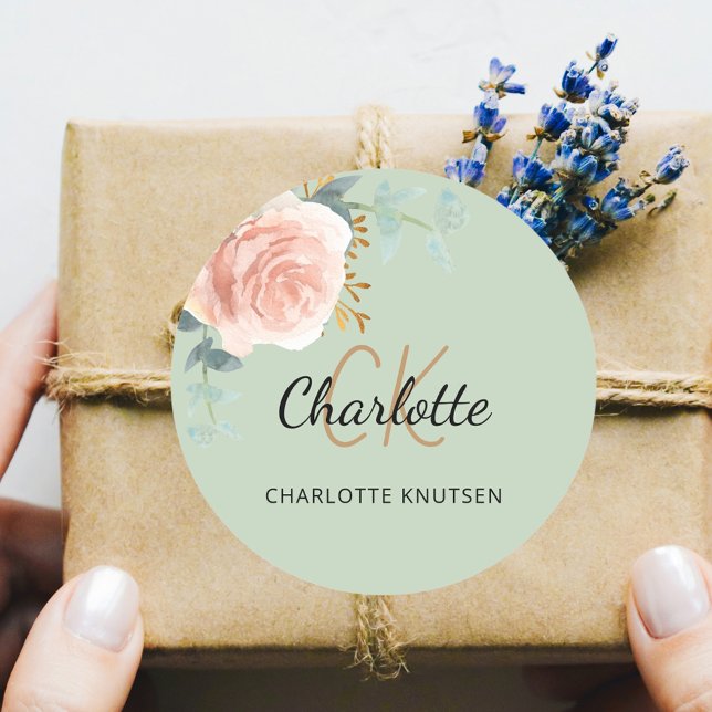 Sticker Rond Rose or rose floral saute verte merci (Créateur téléchargé)