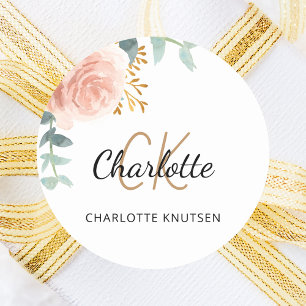 Sticker Rond Rose or rose rose fleurie nom de végétation monogr