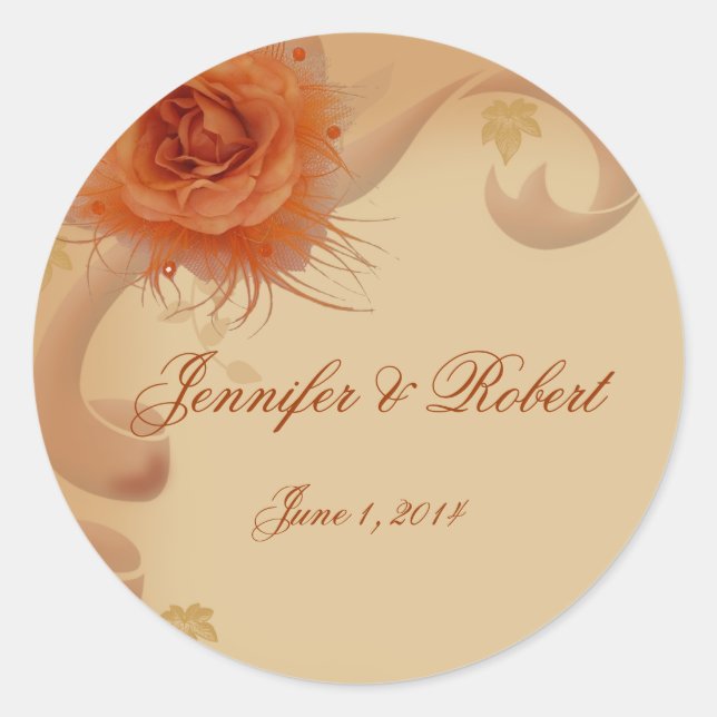 Sticker Rond Rose orange dans l'enveloppe d'automne Sceau (Devant)