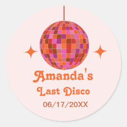 Sticker Rond Rose Orange Groovy Dernière disco Enterrement de v