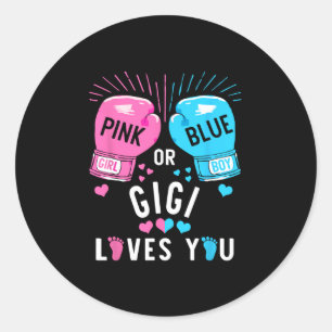 Sticker Rond Rose Ou Bleu Gigi Vous Aime Boxer Genre Révéler P