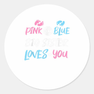 Sticker Rond Rose ou Bleu Grande Soeur vous aime Révélation de
