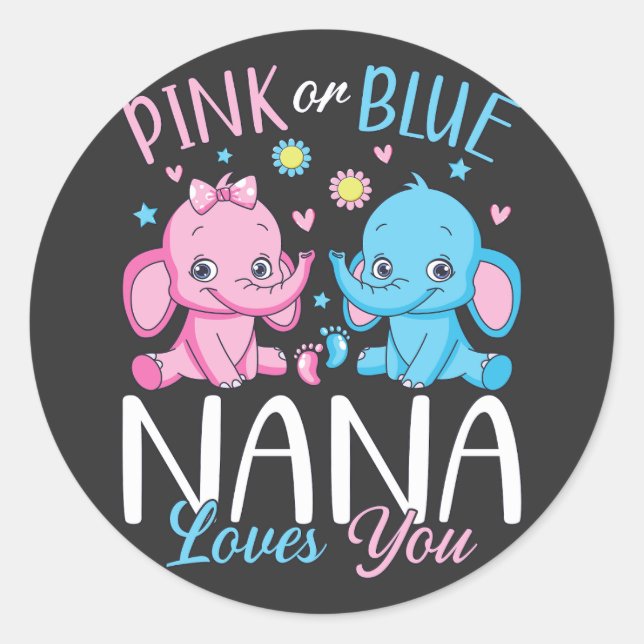 Sticker Rond Rose Ou Bleu Nana Vous Aime Bébé Eléphant (Devant)