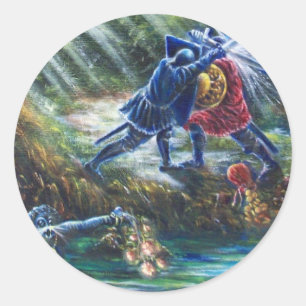 Sticker Rond ROSE OUBLIÉ combattant les chevaliers, l'argent et