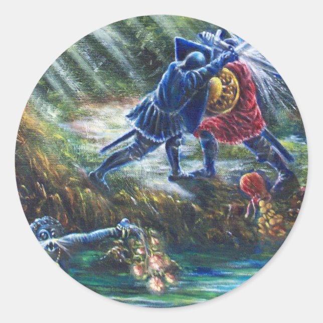 Sticker Rond ROSE OUBLIÉ combattant les chevaliers, l'argent et (Devant)