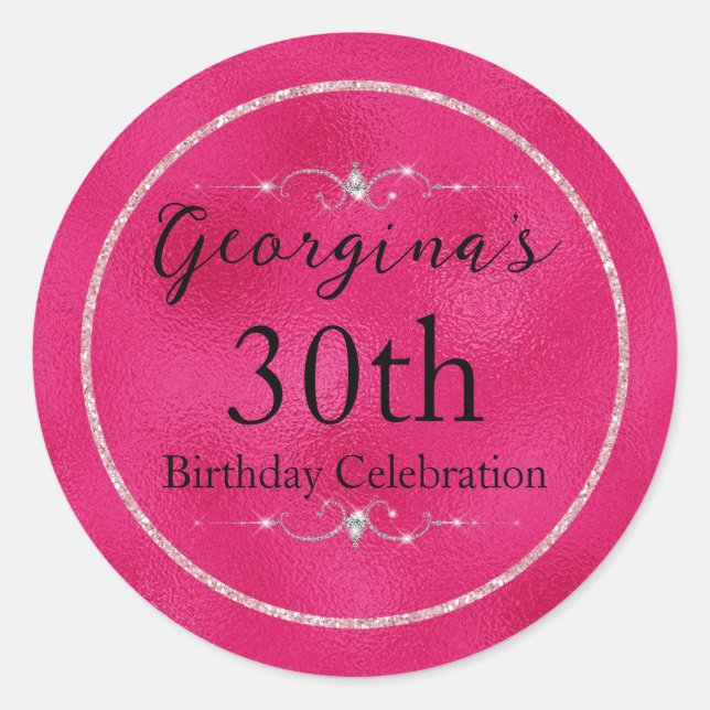 Sticker Rond Rose Pailleté Chaud et Paillettes et Diamants (Devant)