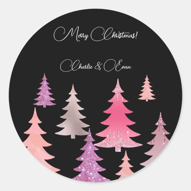 Sticker Rond Rose Pailleté Monogramme Noir (Devant)