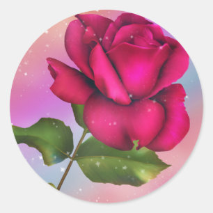 Sticker Rond Rose Paillette Rose Arc-en-Ciel Pastel Anniversair