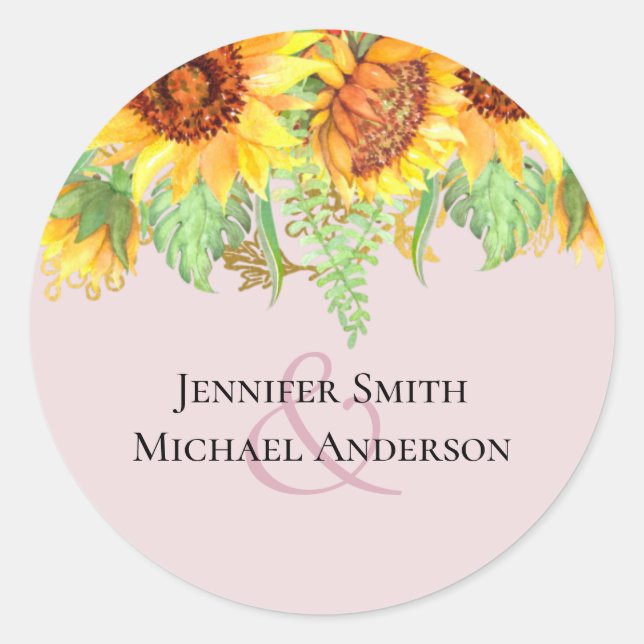 Sticker Rond Rose pâle avec Sunflowers Budget Mariage (Devant)