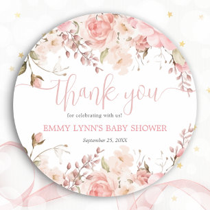 Sticker Rond Rose Pâle Bébé En Fleur Remerciement Baby Shower