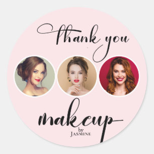 Sticker Rond Rose Pâle Blanc 3 Photo MUA Merci