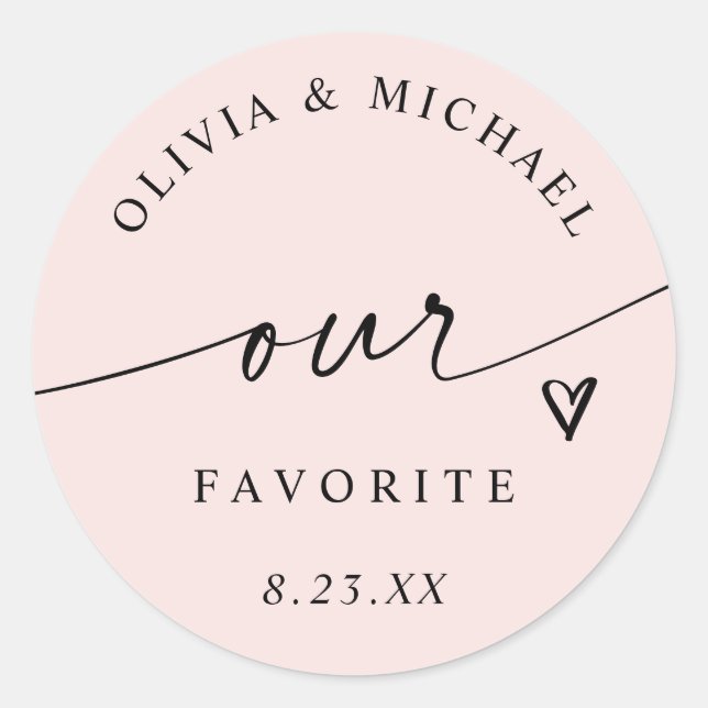 Sticker Rond Rose Pâle Notre Écriture Manuscrite Faveur de Mari (Devant)
