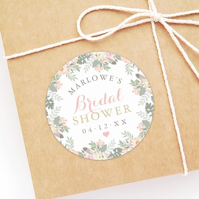 Sticker Rond Rose Pâle Or Floral Monogram de Mariage (Créateur téléchargé)