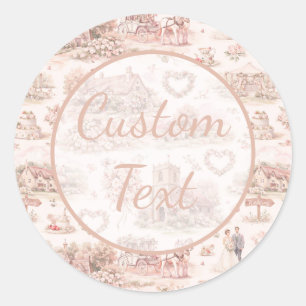 Sticker Rond Rose Pâle Village Anglais Mariage Aquarelle