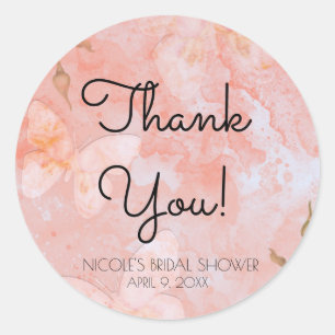 Sticker Rond Rose papillon vintage rose corail Fête de mariage