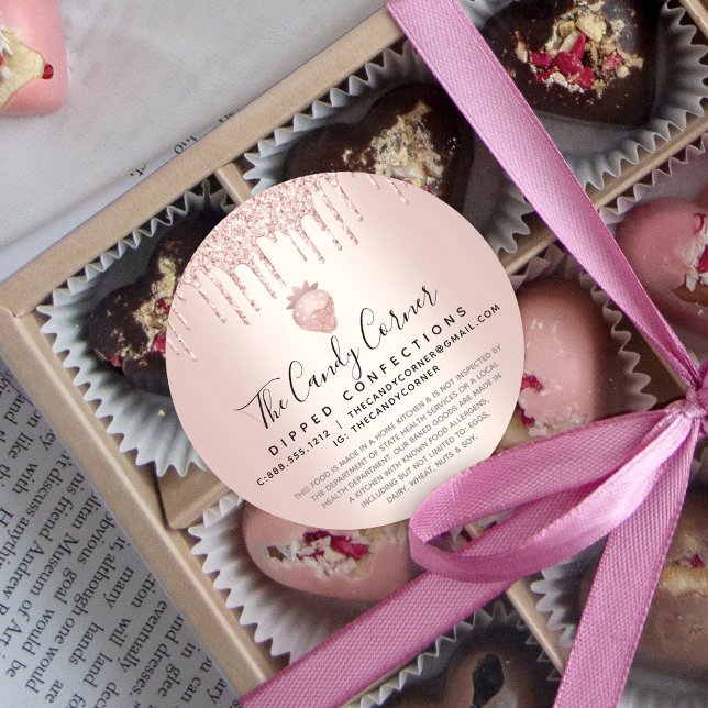 Sticker Rond Rose Parties scintillant or Confection de fraise L (Créateur téléchargé)