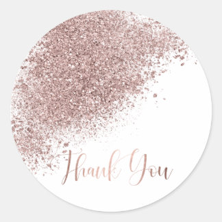 Sticker Rond Rose Parties scintillant or Merci Enveloppe Sceau