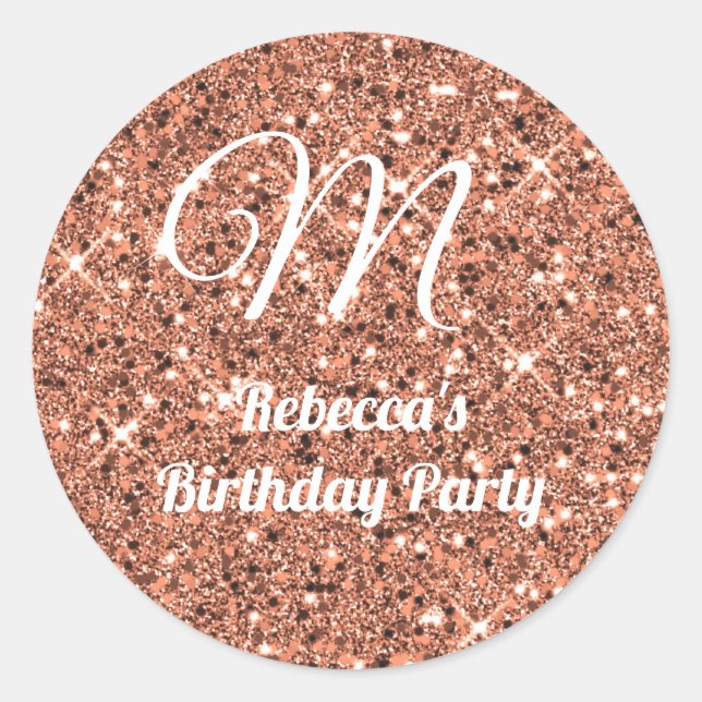 Sticker Rond Rose Parties scintillant or Monogramme Mariage d'a (Devant)