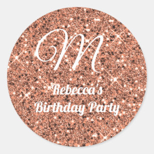 Sticker Rond Rose Parties scintillant or Monogramme Mariage d'a