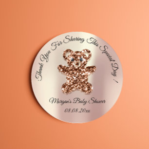 Sticker Rond Rose Parties scintillant or Ours Baby shower Faveu