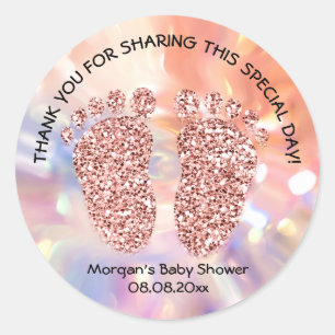 Sticker Rond Rose Parties scintillant Pieds Baby shower Favoris