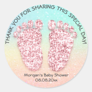 Sticker Rond Rose Parties scintillant Pieds Baby shower Favoris