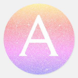 Sticker Rond Rose - Parties scintillant violette et Monogramme
