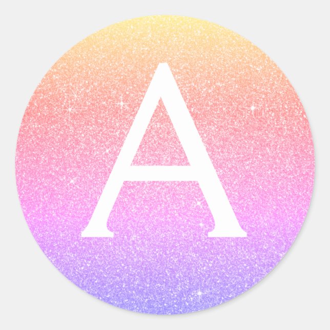 Sticker Rond Rose - Parties scintillant violette et Monogramme  (Devant)