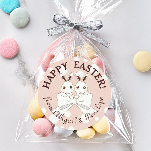 Sticker Rond Rose pastel mignon lapin jumelles Joyeuses Pâques