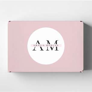 Sticker Rond "Rose pastel minimaliste Initiale & Nom Personnali