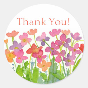 Sticker Rond Rose Peach Purple Aquarelle Fleurs Merci