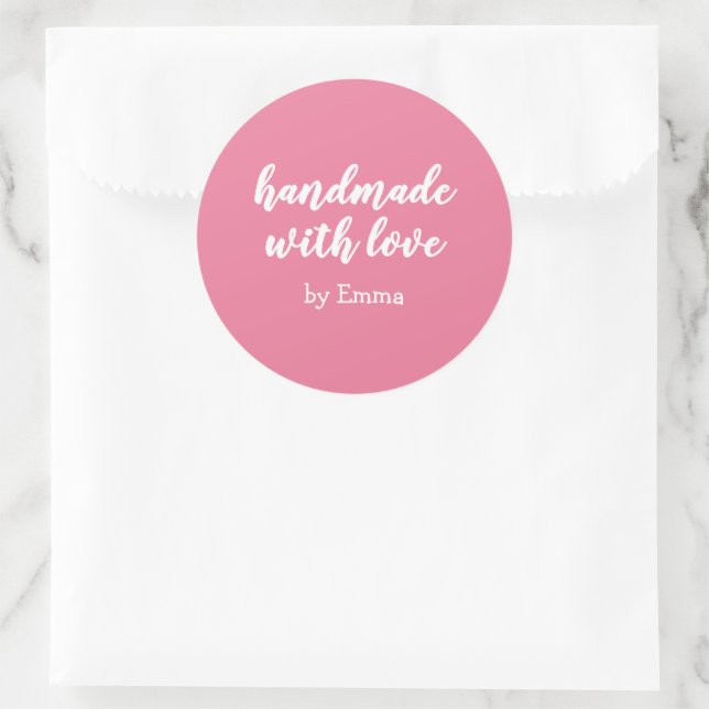 Sticker Rond Rose Personnalisé Fabriqué avec Amour Minimaliste (Sac)