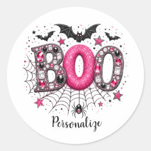 Sticker Rond Rose personnalisé Faux Bijou Boo Halloween effraya