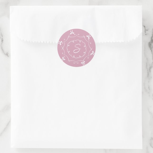Sticker Rond Rose Pink Filigree Merci mariage Faveur (Sac)