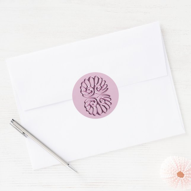 Sticker Rond Rose Pink Mariage damassé (Enveloppe)