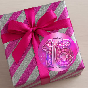 Sticker Rond Rose Poudré Chaud Brillant Sweet Seize Ans 