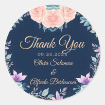 Rose Poudré et Bleu Marine Floral Élégant Moderne