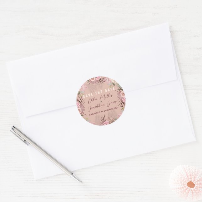 Sticker Rond Rose Poussiéreuse Bohème Tropicale (Enveloppe)