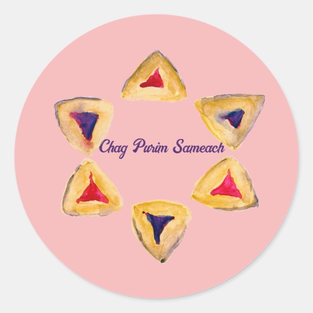 Sticker Rond Rosé Purim Hamantaschen (Devant)