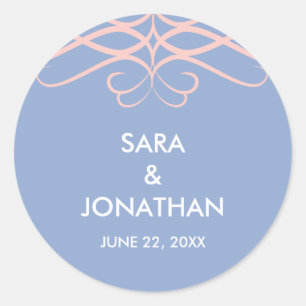 Sticker Rond Rose Quartz & Bleu, Elégant Mariage personnalisé