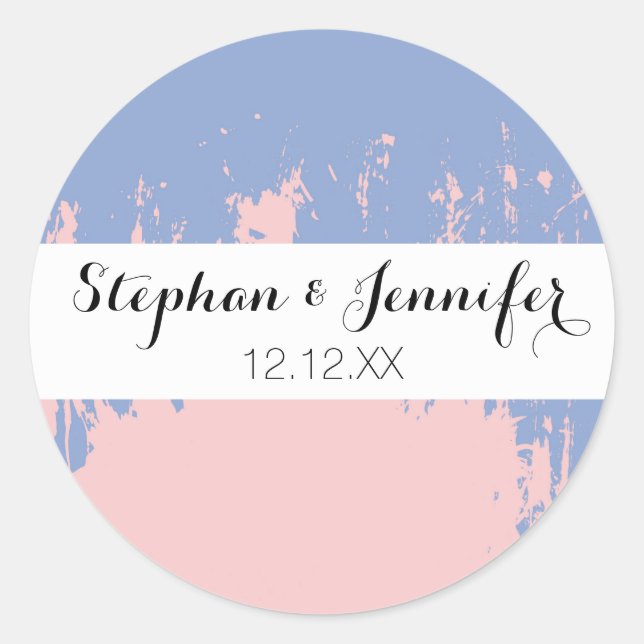 Sticker Rond Rose Quartz et Serenity Blue Paint Strokes (Devant)