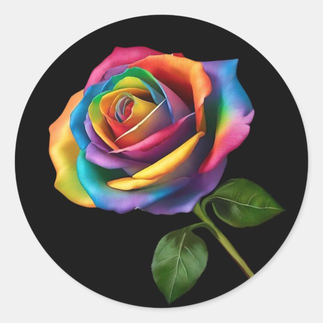 Sticker Rond Rose Rainbow Long Stem (Devant)