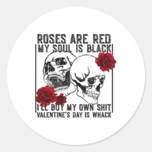 Sticker Rond Rose rétro sont rouge Mon âme est noir squelette a