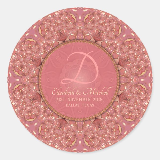 Sticker Rond Rose Romance Monogramme Mariage Keepsaké (Devant)
