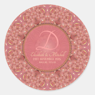 Sticker Rond Rose Romance Monogramme Mariage Keepsaké