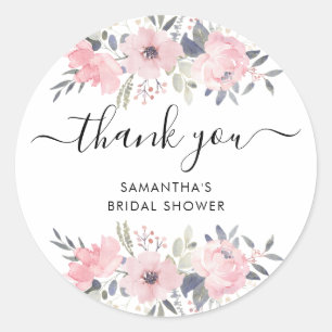 Sticker Rond Rose rose Aquarelle Script Merci