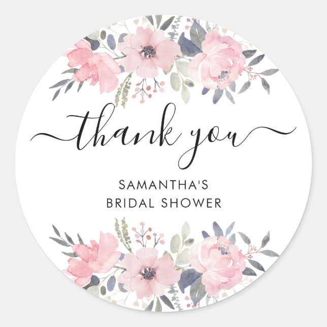 Sticker Rond Rose rose Aquarelle Script Merci (Devant)